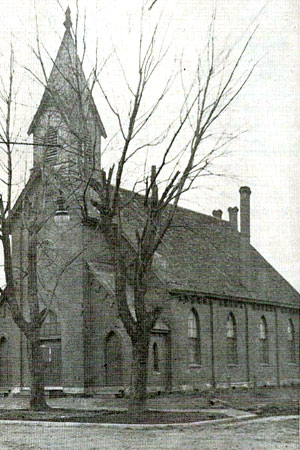 The first building of the First Presbyterian Church of Effingham, erected in 1870.